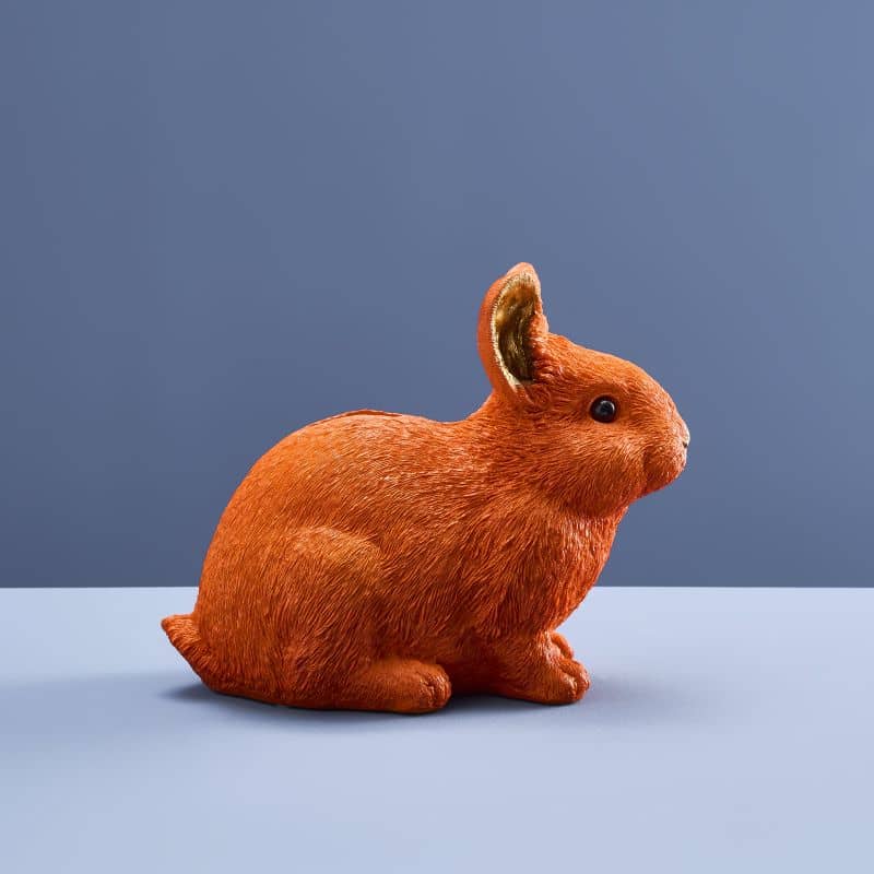Lapin économe, résine polyuréthane orange, 21 x 11 x 16 cm