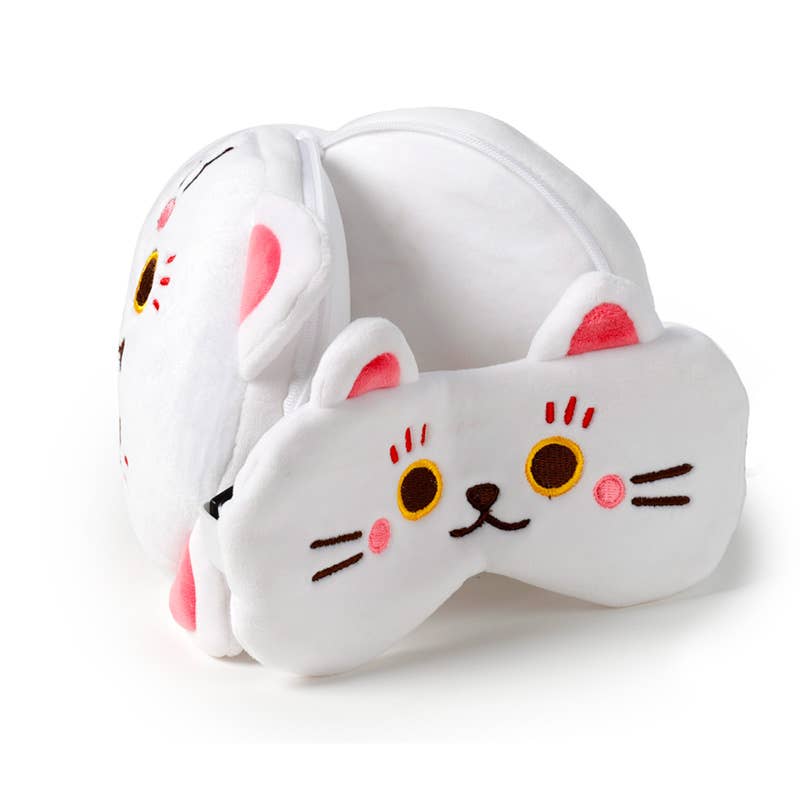 Coussin de voyage rond en peluche Relaxeazzz Chat Chanceux Puckator EU – vue produit 3