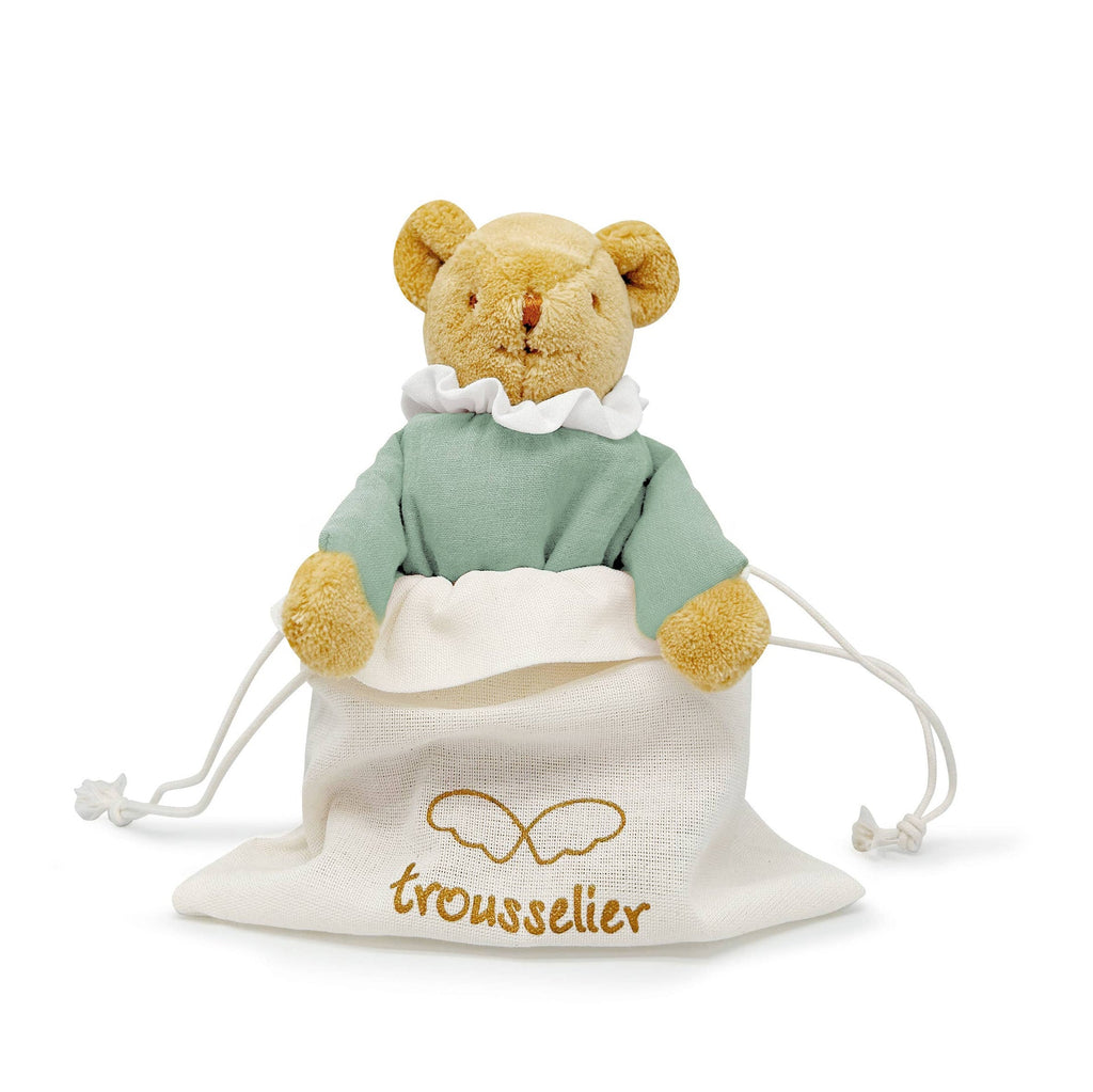 Ours Nid d'Ange Doudou avec Hochet - Coton Bio Celadon TROUSSELIER SAS – vue produit 3