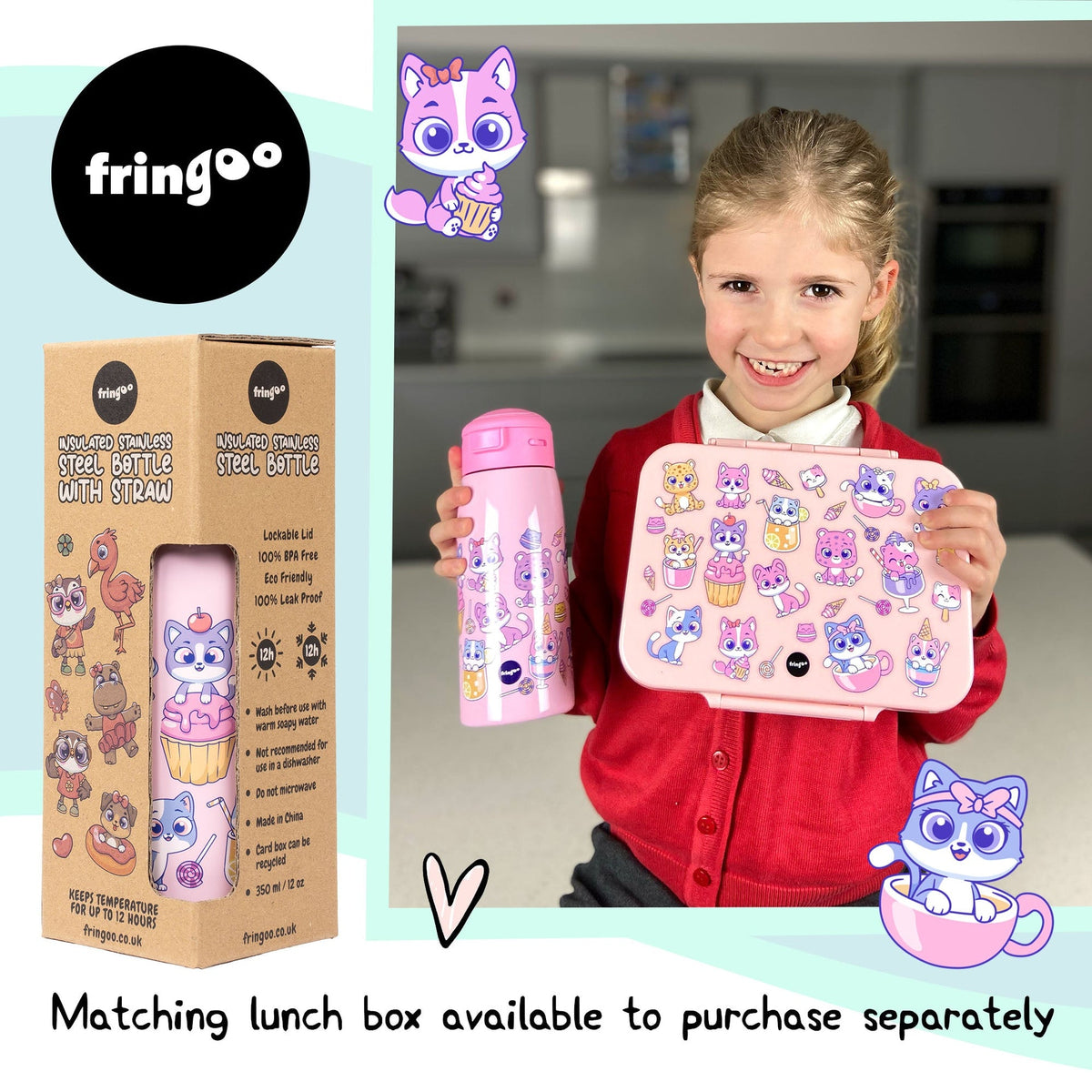 Gourde inox avec paille Enfant – chat "Cats & Sweets"