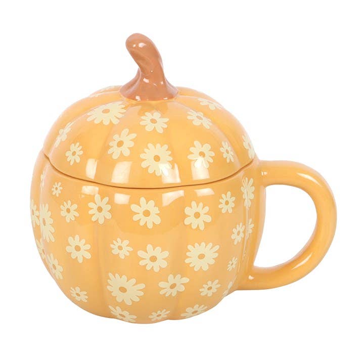 Mug avec couvercle Citrouille motif floral