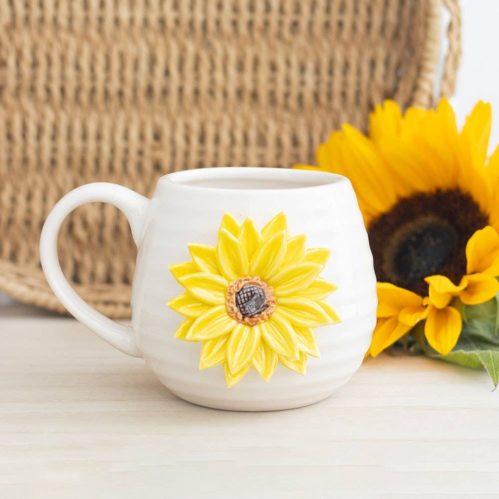 Tasse arrondie « Hello Sunshine » avec tournesol 3D
