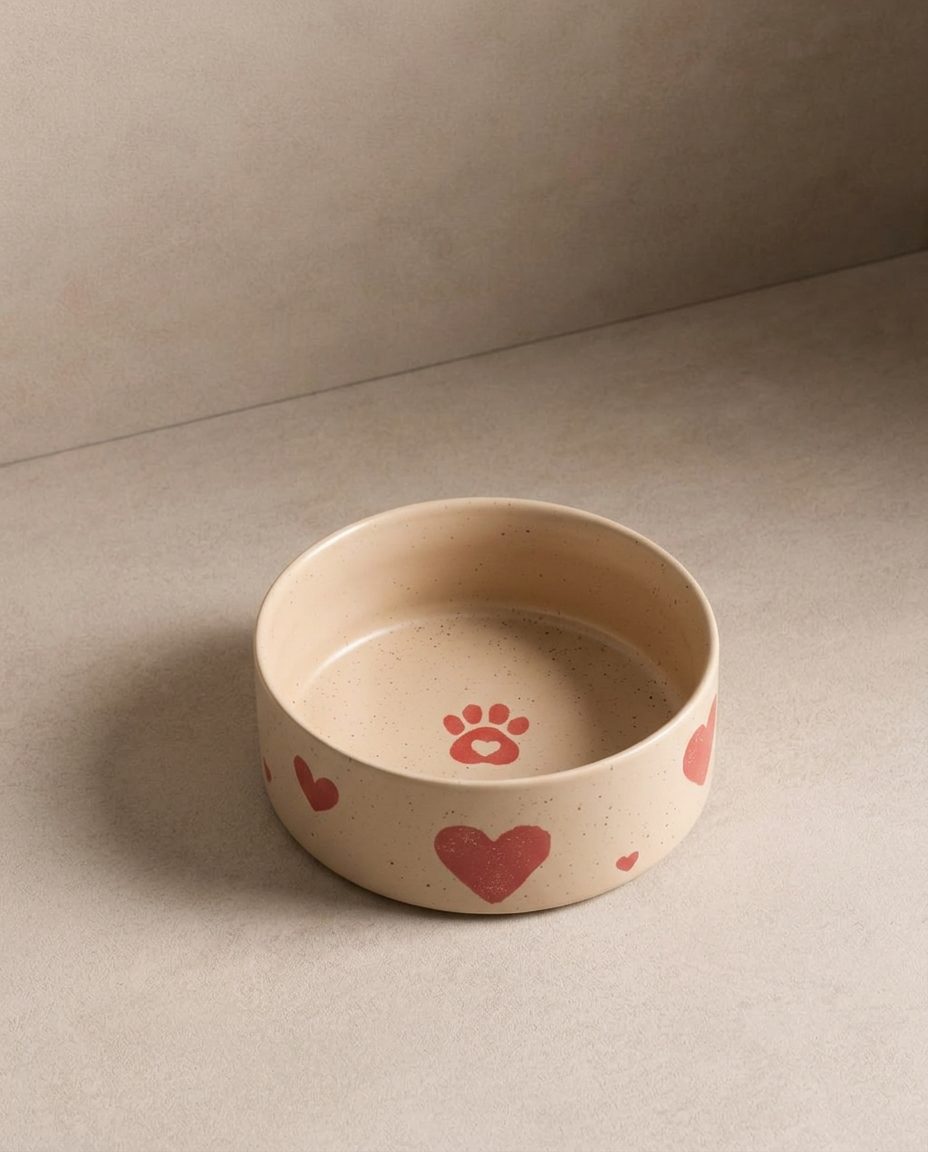 Cozy Hearts Stoneware Pet Bowl 14cm 2 Pieces Set