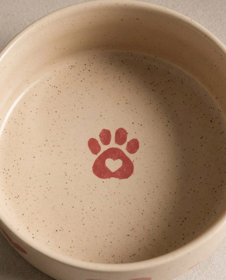 Cozy Hearts Stoneware Pet Bowl 14cm 2 Pieces Set