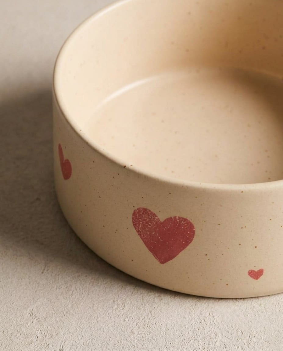 Cozy Hearts Stoneware Pet Bowl 14cm 2 Pieces Set