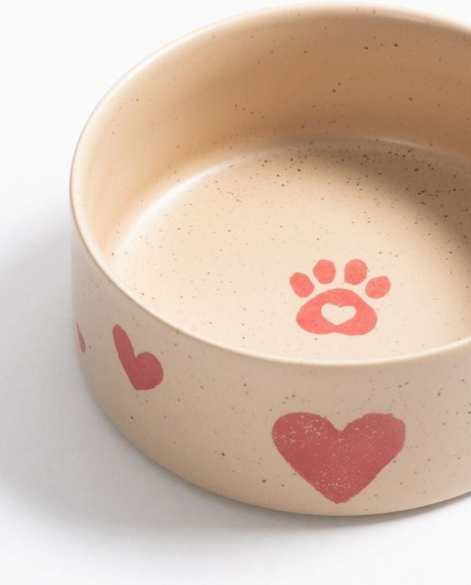 Cozy Hearts Stoneware Pet Bowl 14cm 2 Pieces Set
