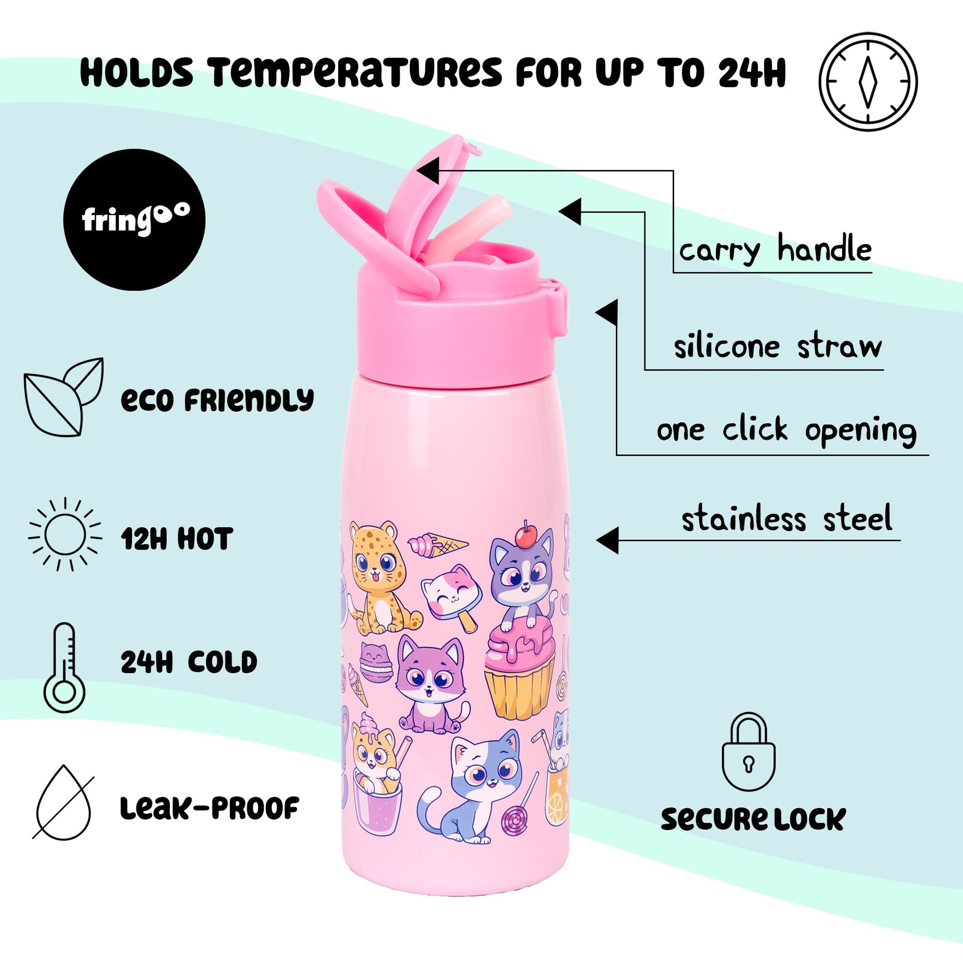 Gourde inox avec paille Enfant – chat "Cats & Sweets"