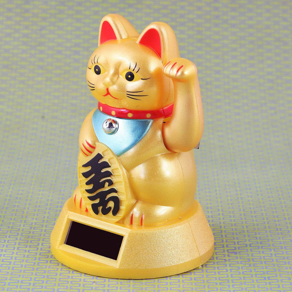 Chat chanceux solaire doré 12cm