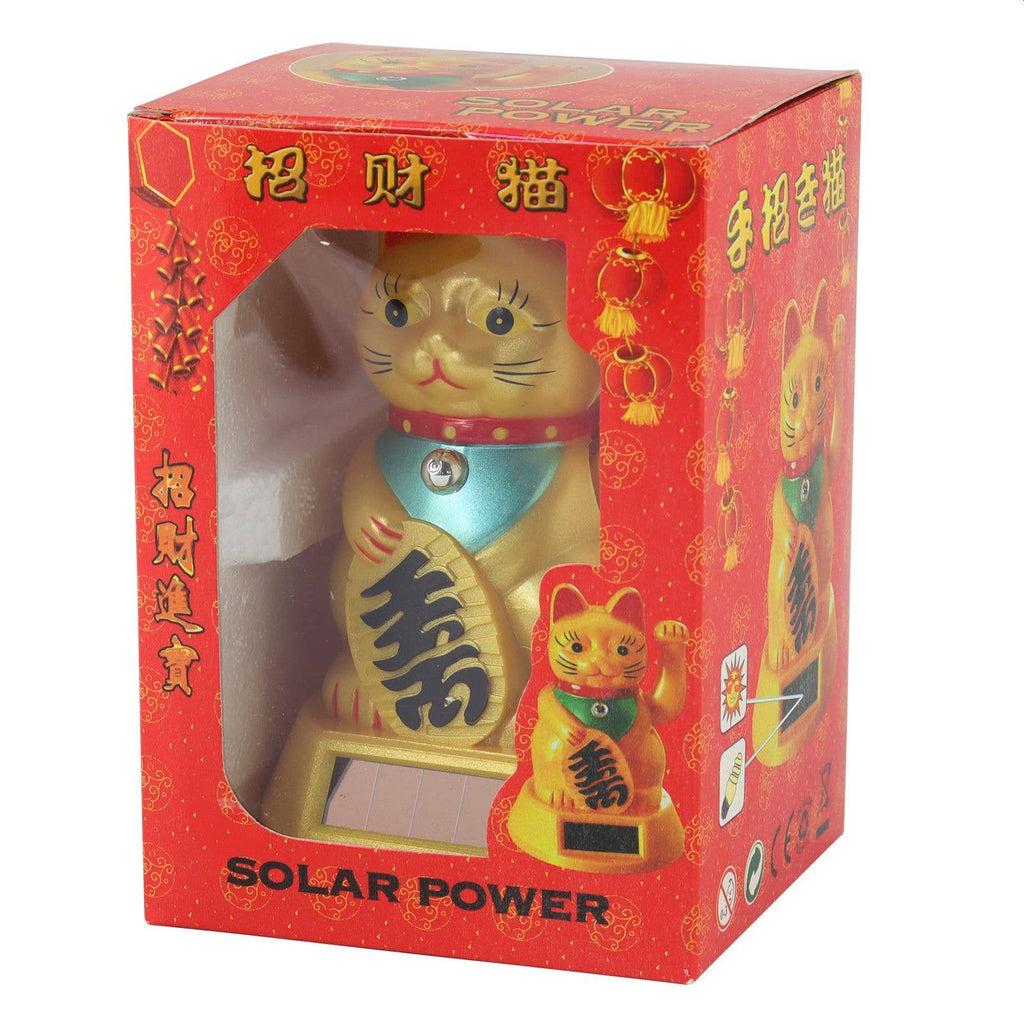 Chat chanceux solaire doré 12cm