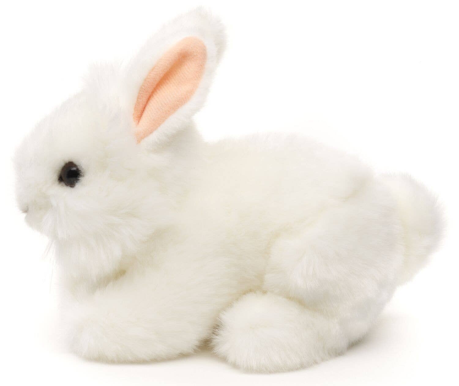 Peluche lapin angora blanc couché Uni Toys