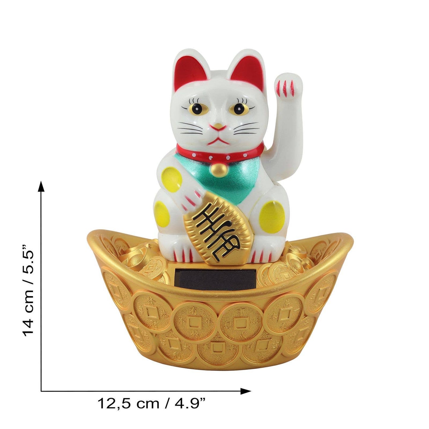Weiße Solar-Glückskatze 14cm