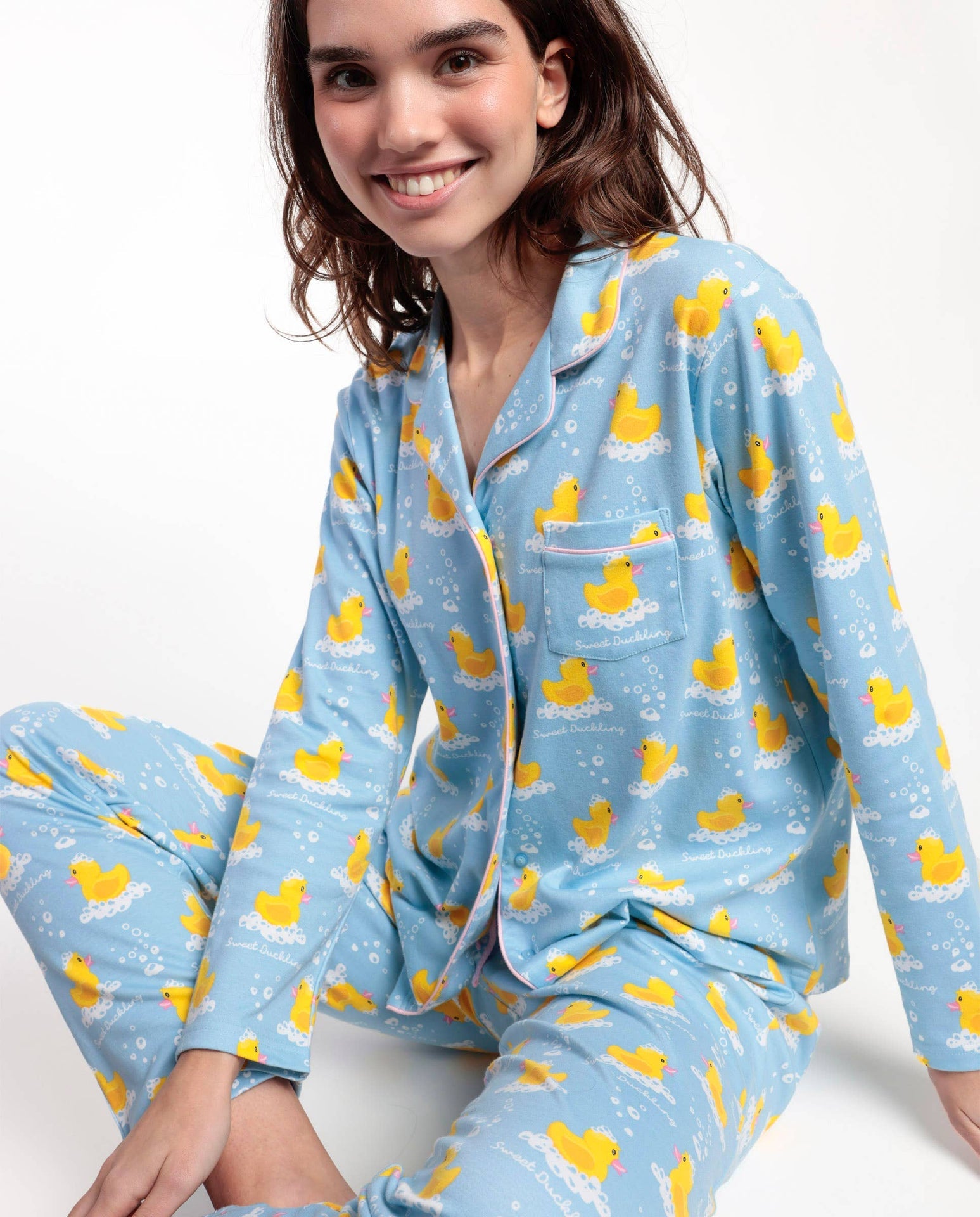 Pyjama à manches longues ouvert Femme - Canard « Sweet Duckling”
