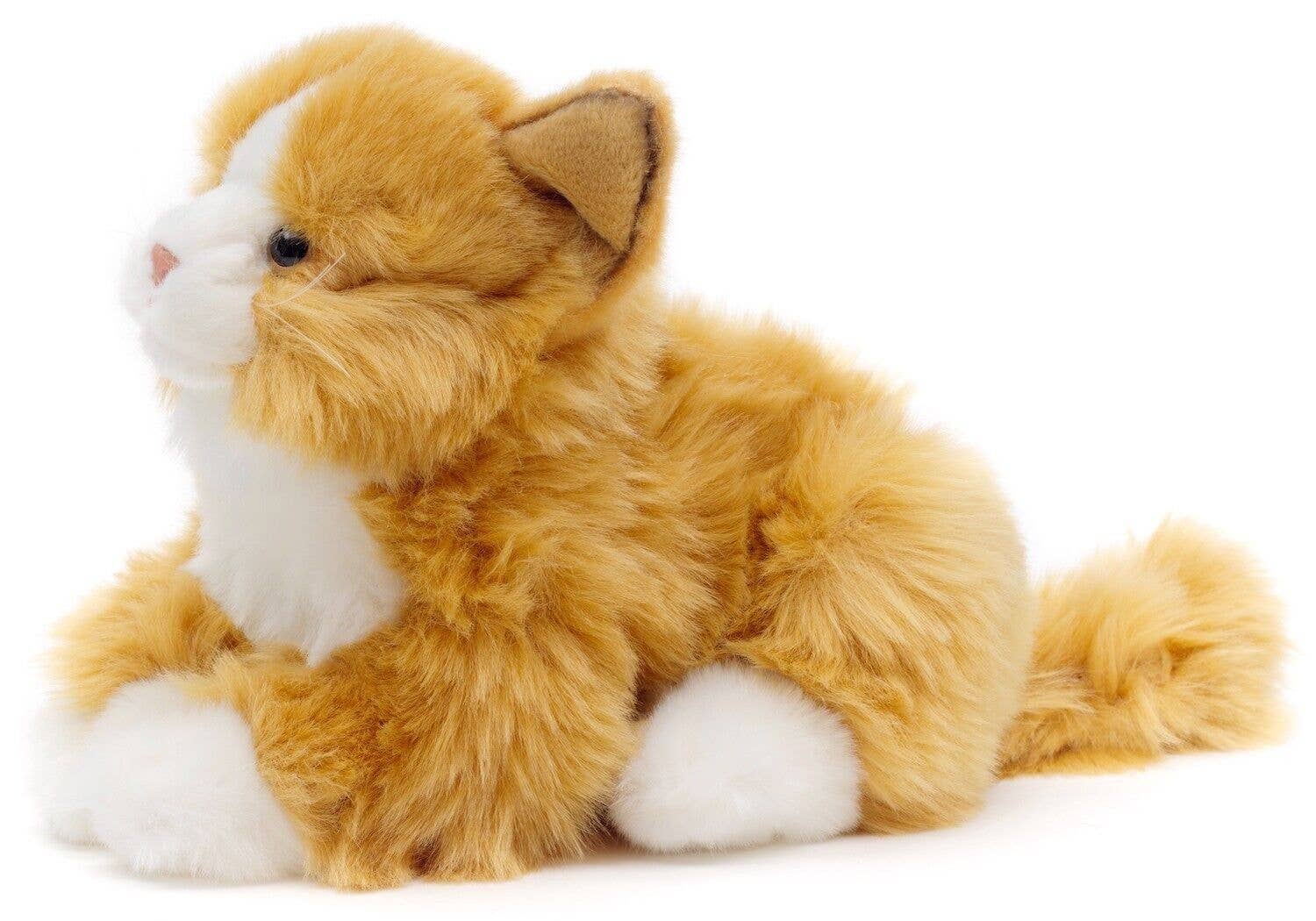Peluche chat brun couché-rouge Uni Toys