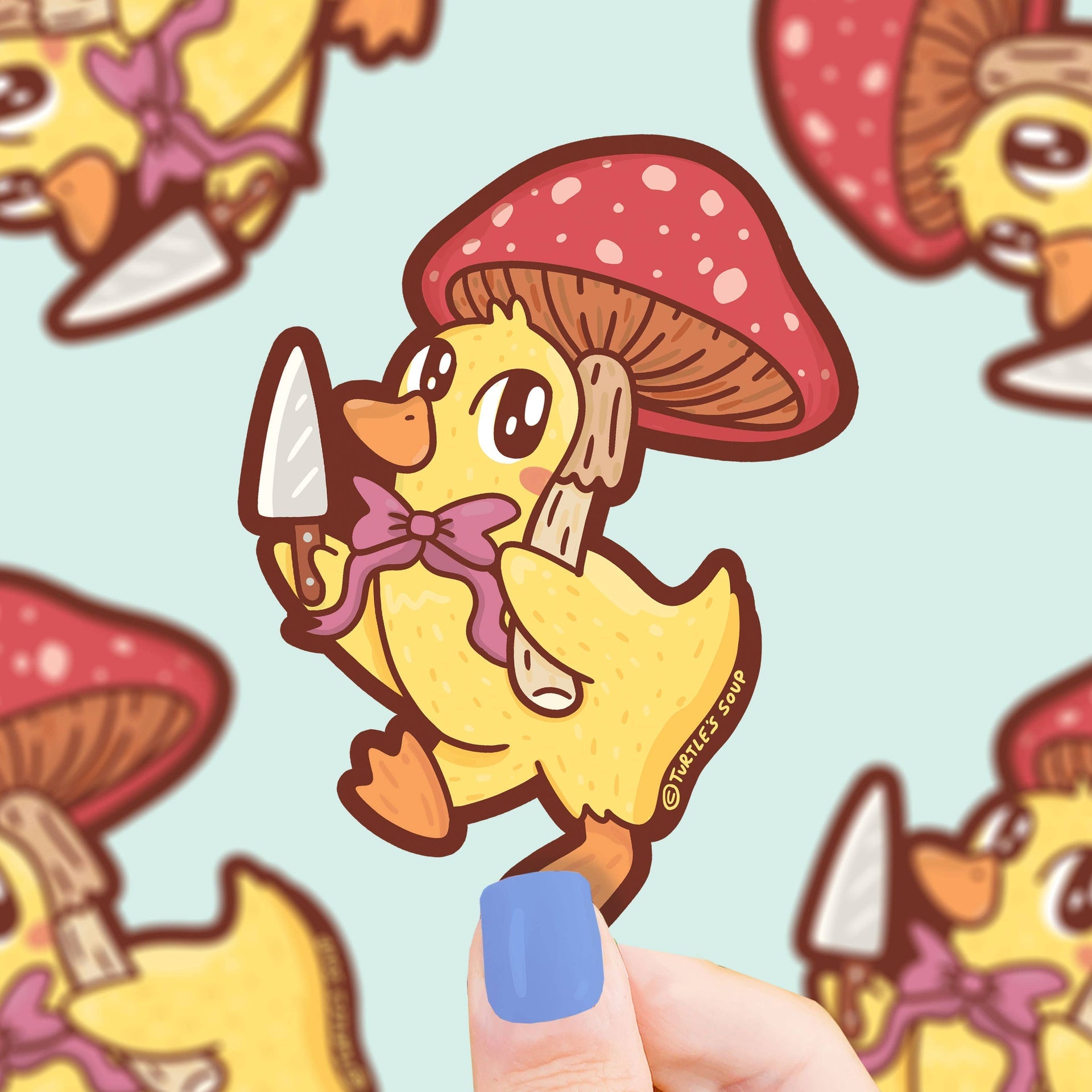 Ente mit Pilz und Messer Sticker