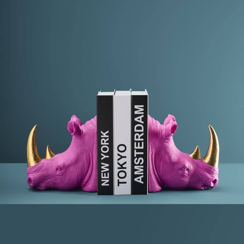 S/2 Serre-livres Rhinocéros, Magenta, 39,5 x 14,2 x 20,5 cm