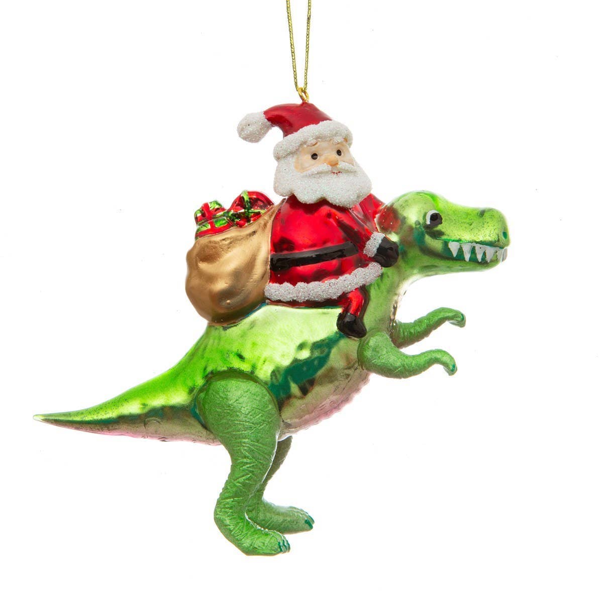 Boule de Noël Père Noël sur un Dinosaure Sass & Belle Europe CoinCaillerie