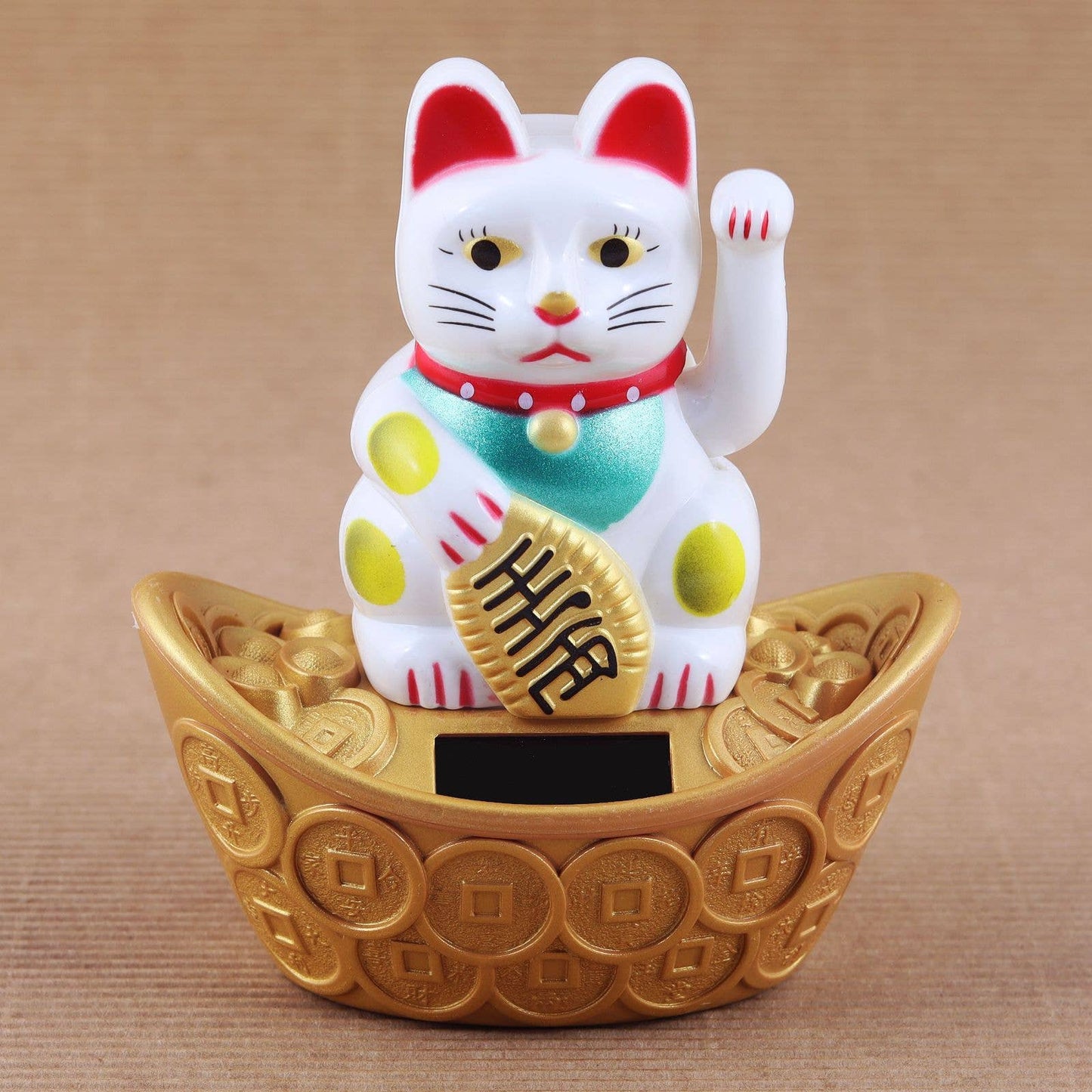 Chat chanceux solaire blanc 10cm