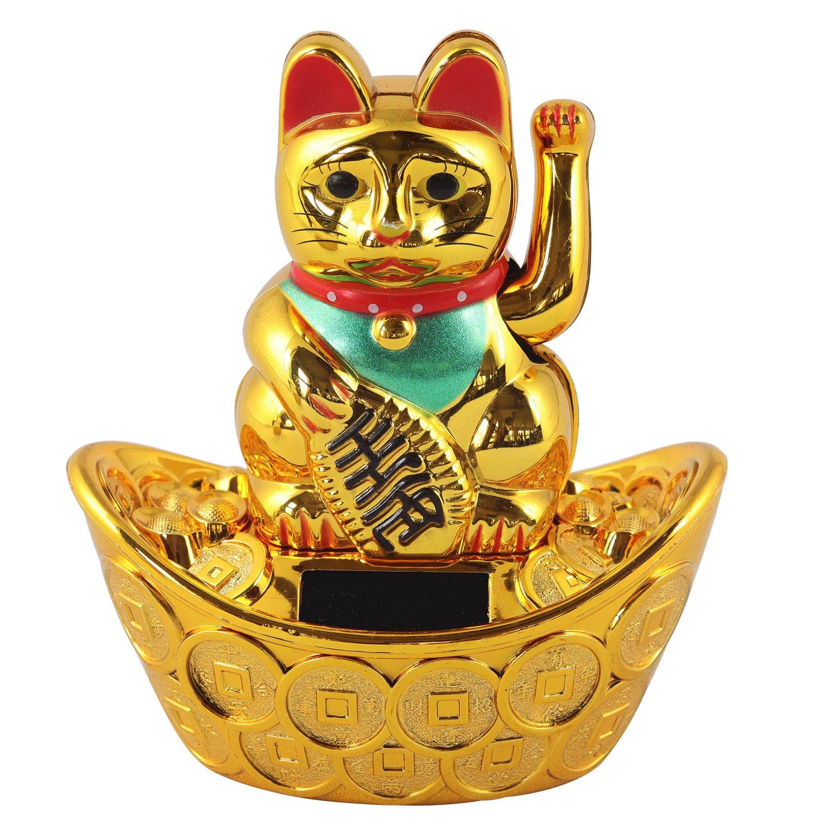 Chat chanceux solaire doré 10cm