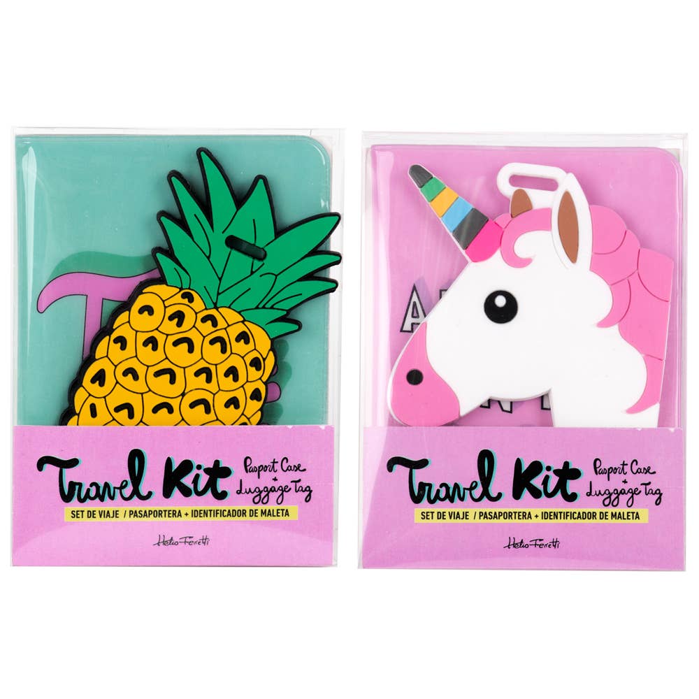 Porte Passeport et Identifiant de Bagage Voyage Licorne et Ananas Helio Ferretti Vue 1