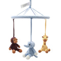 Mobile avec singe, girafe et éléphant (bleu clair)