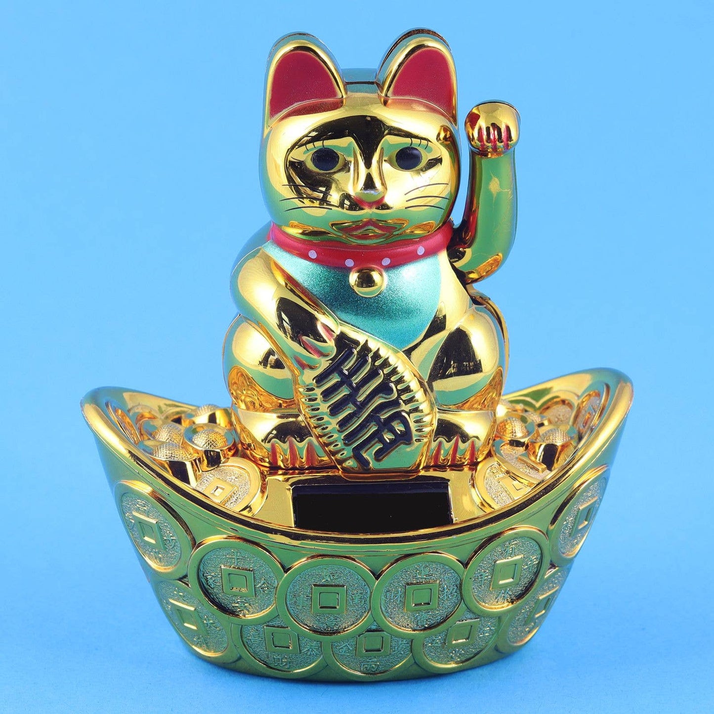 Chat chanceux solaire doré 10cm
