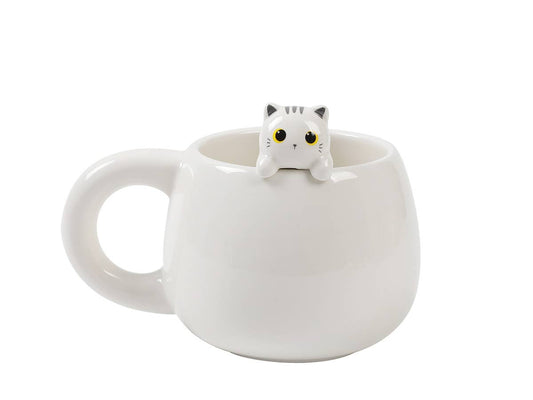 Tasse mit weißer Katzenfigur