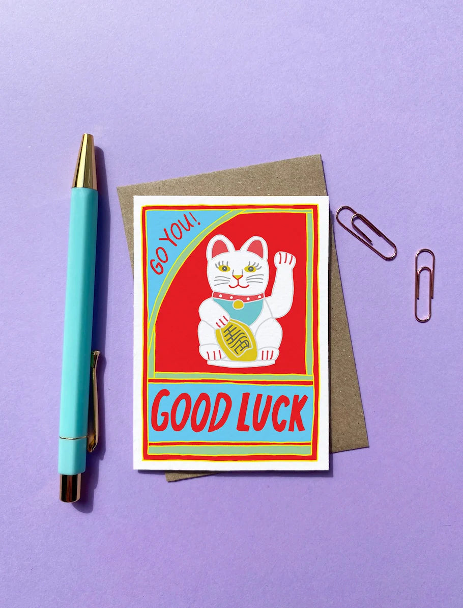 carte de voeux chat chanceux good luck youve got pen on your face MM14 68312140
