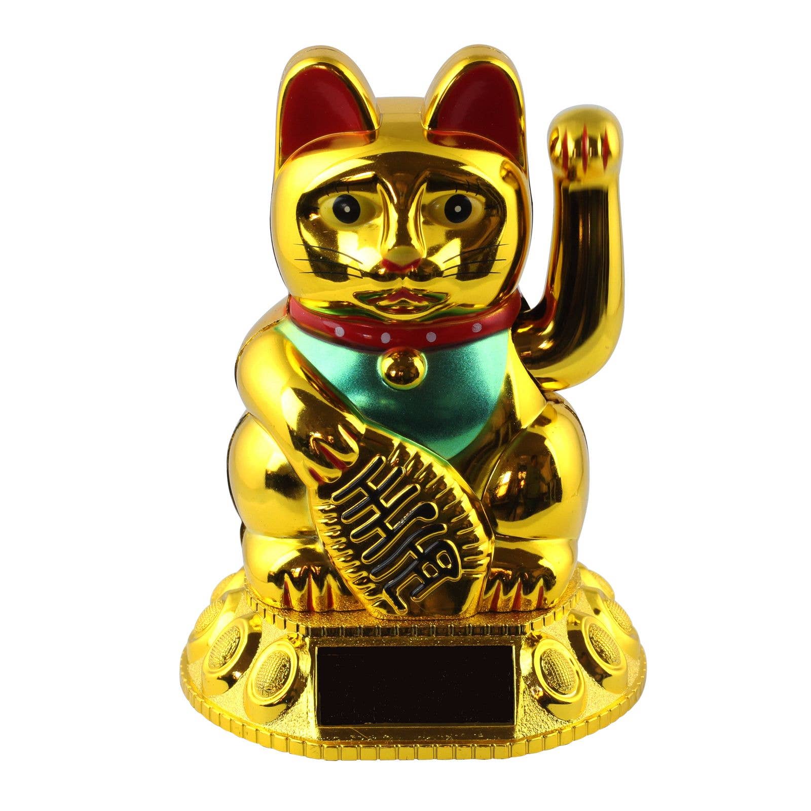 Chat chanceux solaire doré 10,5cm