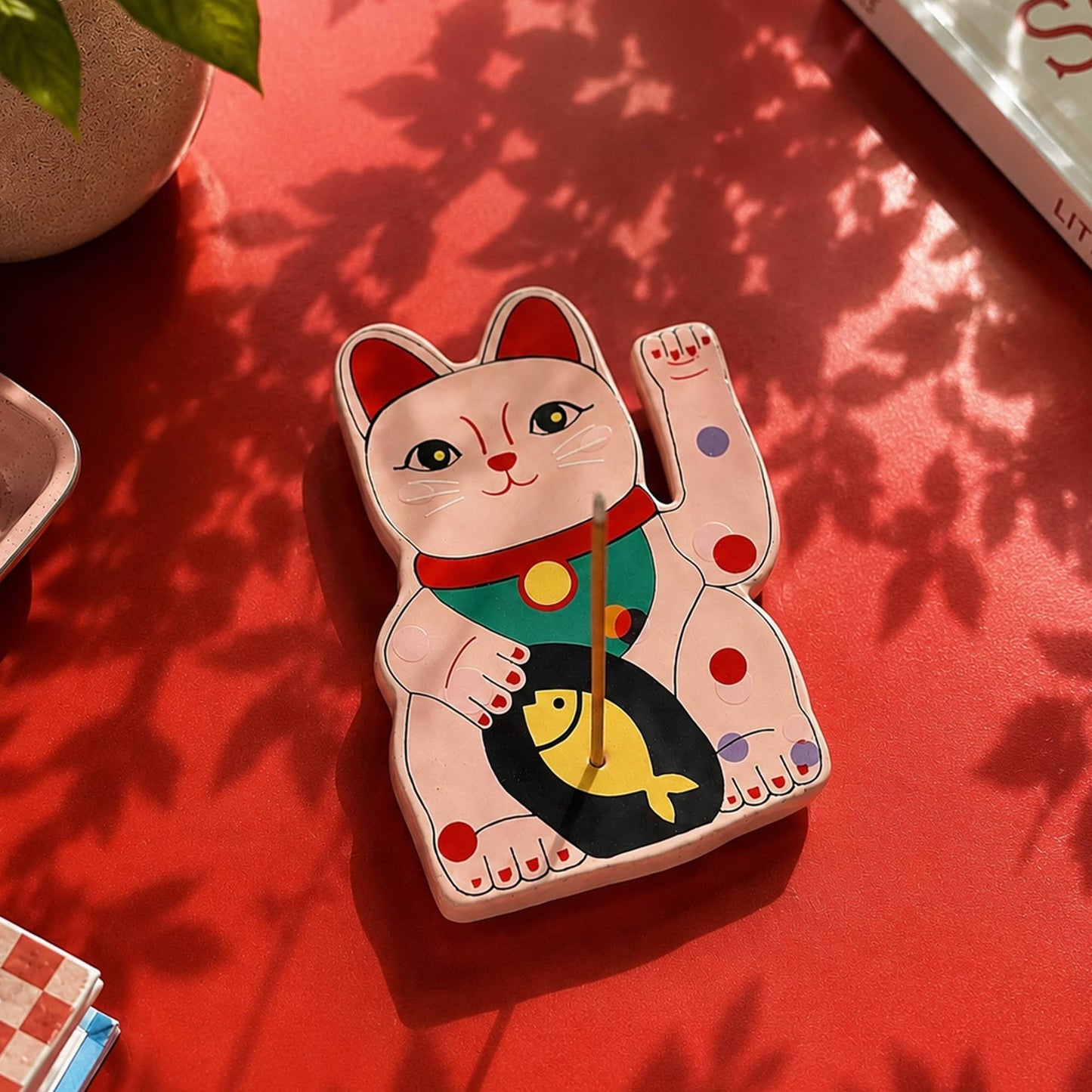 Porte-encens Chat Chanceux Rose