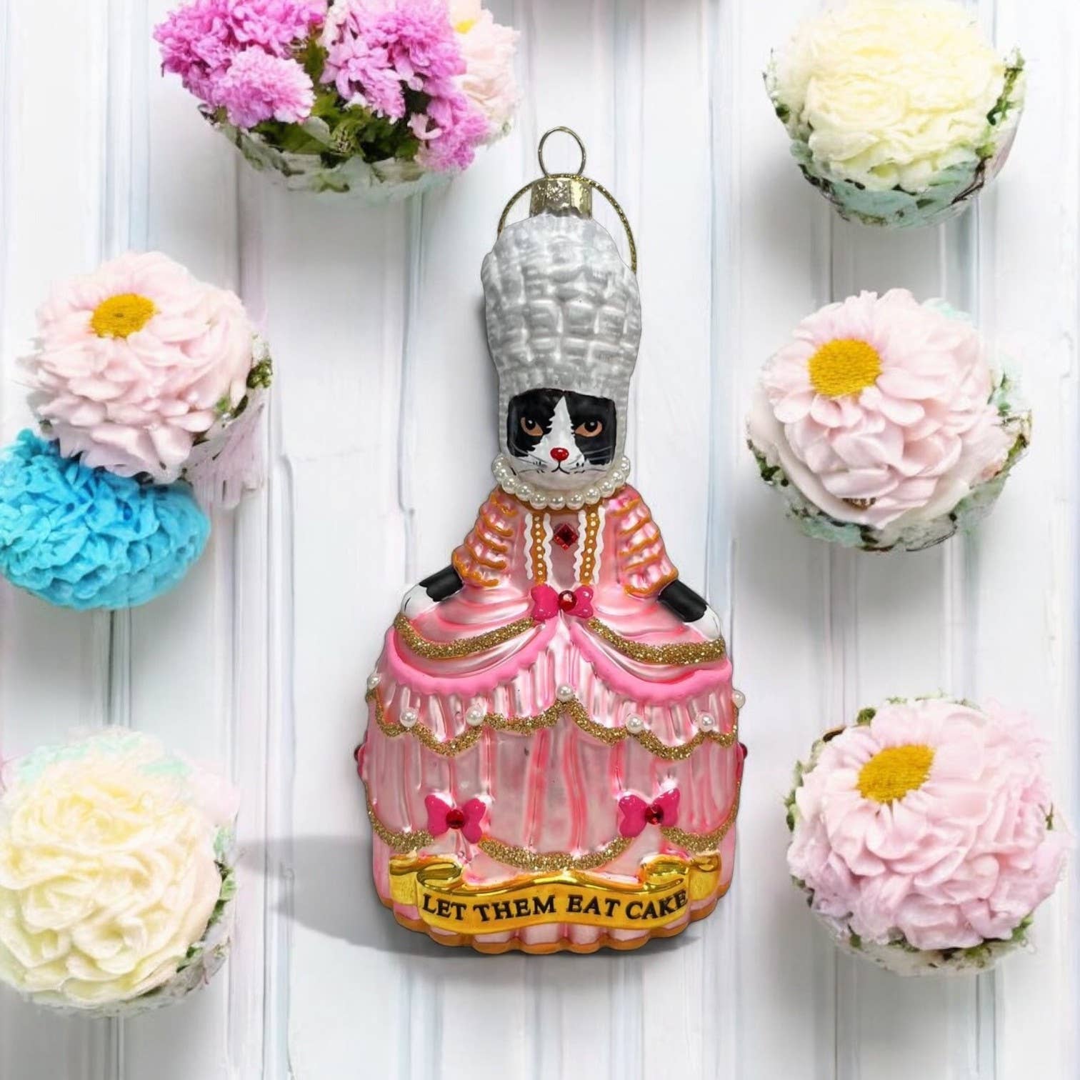 Christmas bauble, Tuxedo Cat, Marie Antoinette, “Let Them Eat”