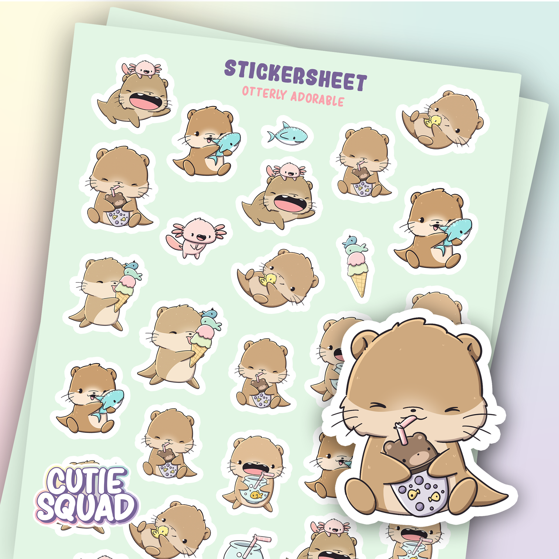 Planches d'autocollants Loutre Adorable