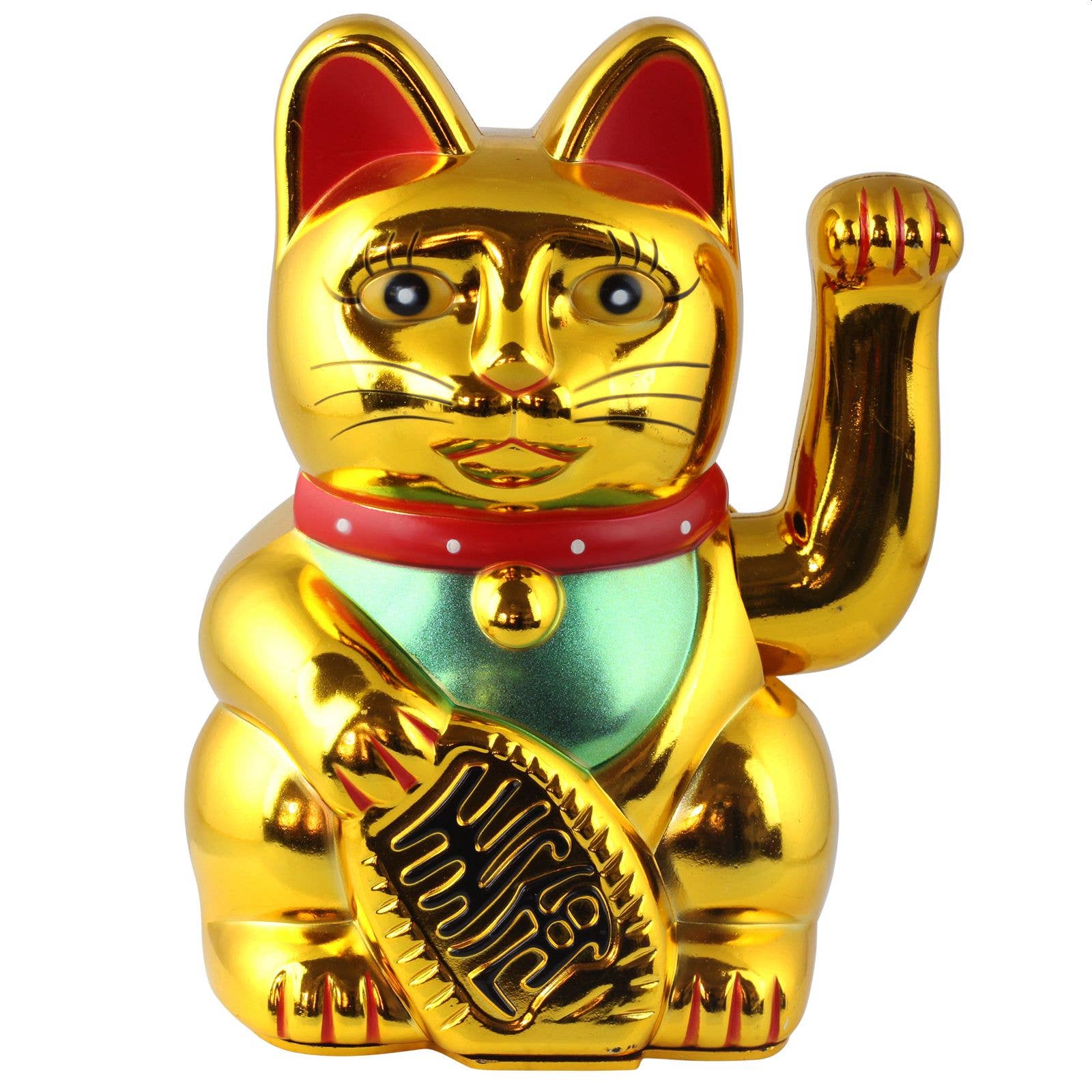 Chat chanceux doré 15cm