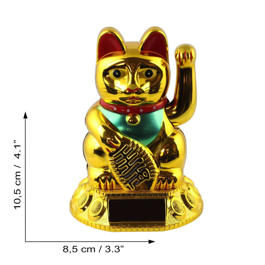 Chat chanceux solaire doré 10,5cm