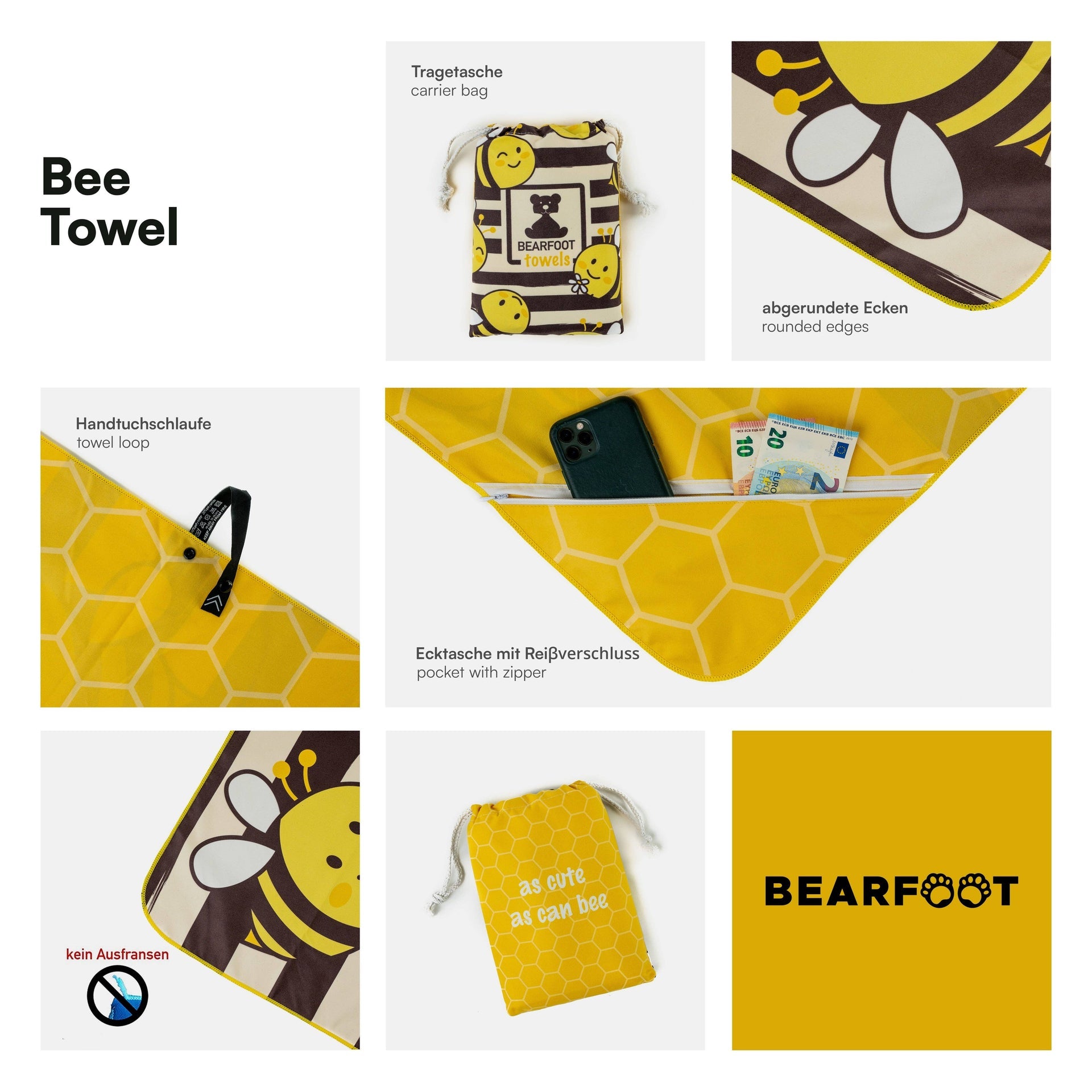 Grande serviette de plage en microfibre - Abeille
