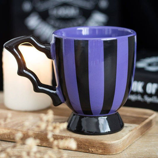 Purple & Black Striped Teacup – Bat Wing Handle