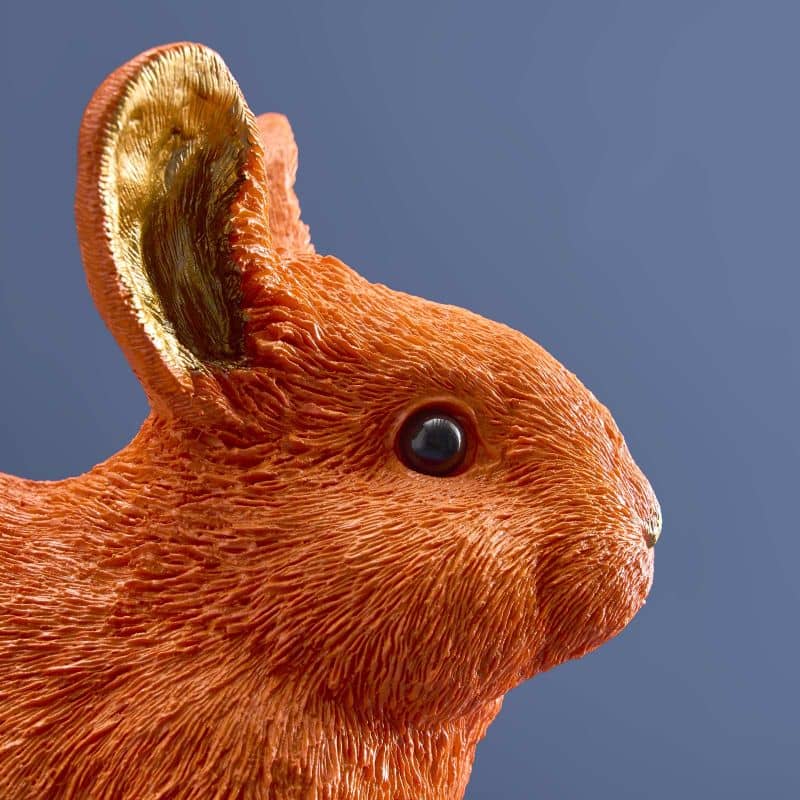 Lapin économe, résine polyuréthane orange, 21 x 11 x 16 cm