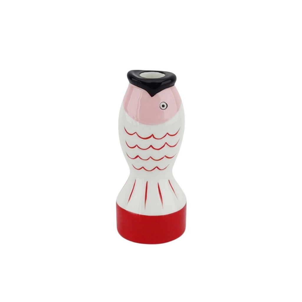 Bougeoir - Poisson - Rouge/Blanc/Rose - 7x7x16,5cm