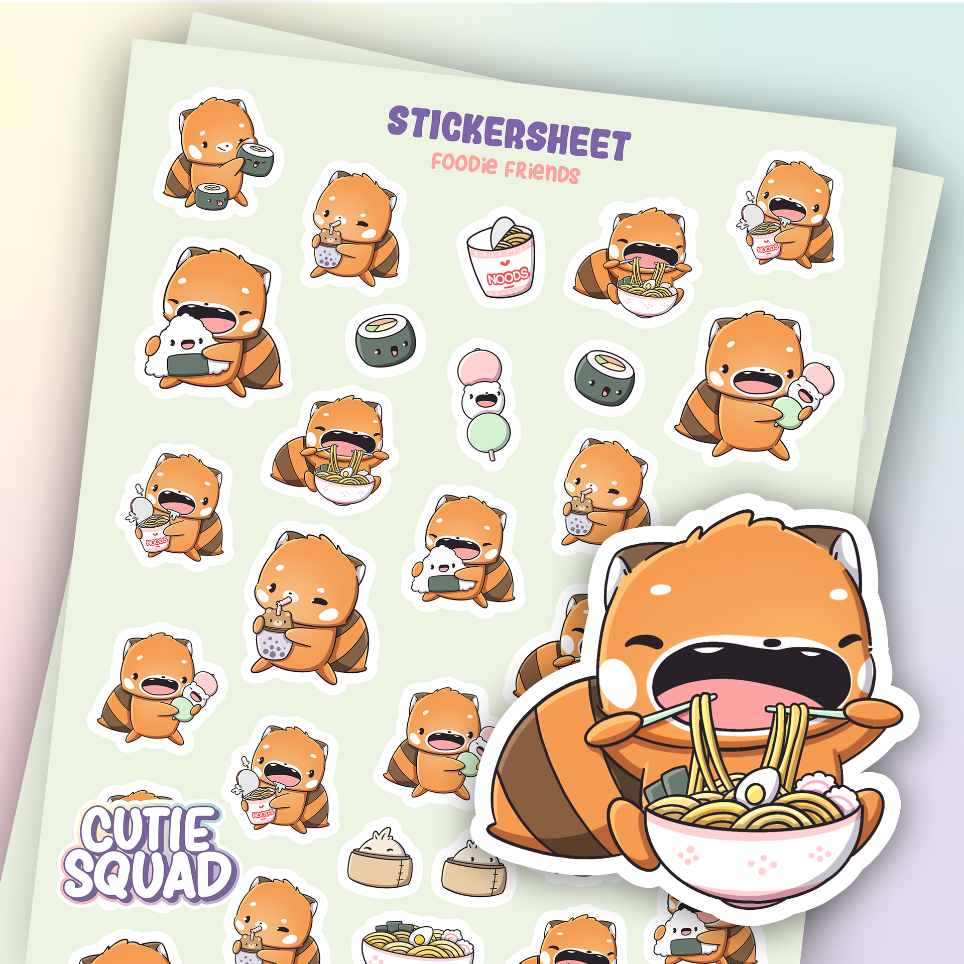 Planches d'autocollants Panda roux gourmand