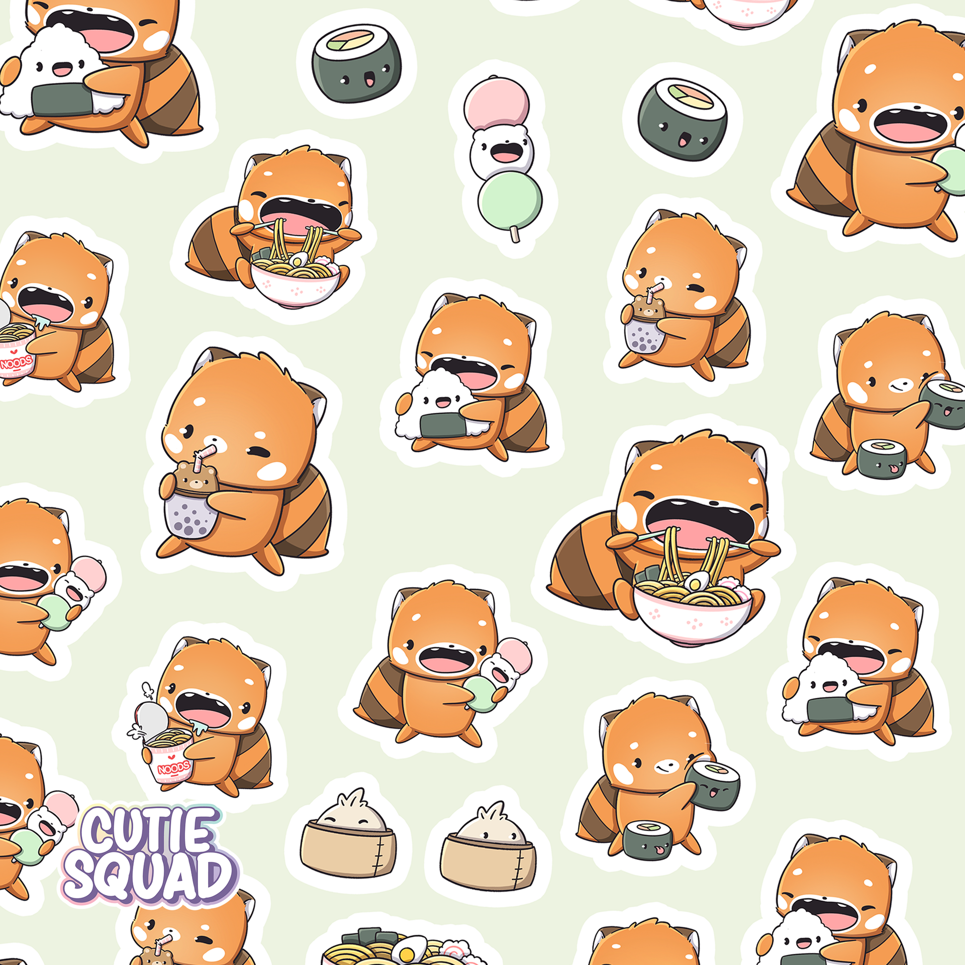 Planches d'autocollants Panda roux gourmand