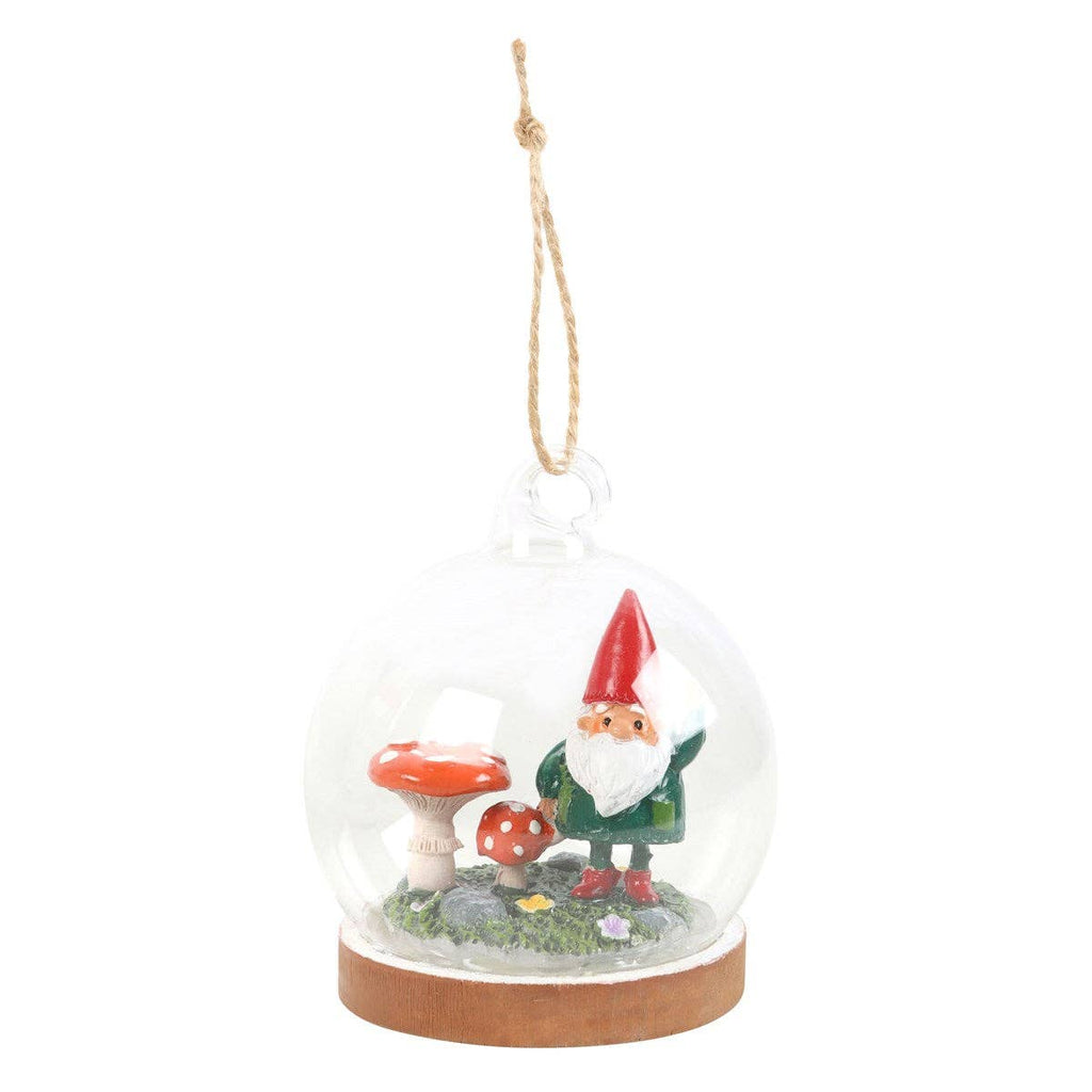 Décoration à Suspendre Dôme en verre Gnome et Champignons