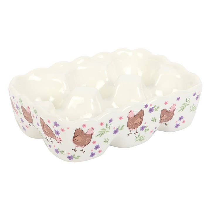 Porte-œufs en céramique avec motif Poule florale