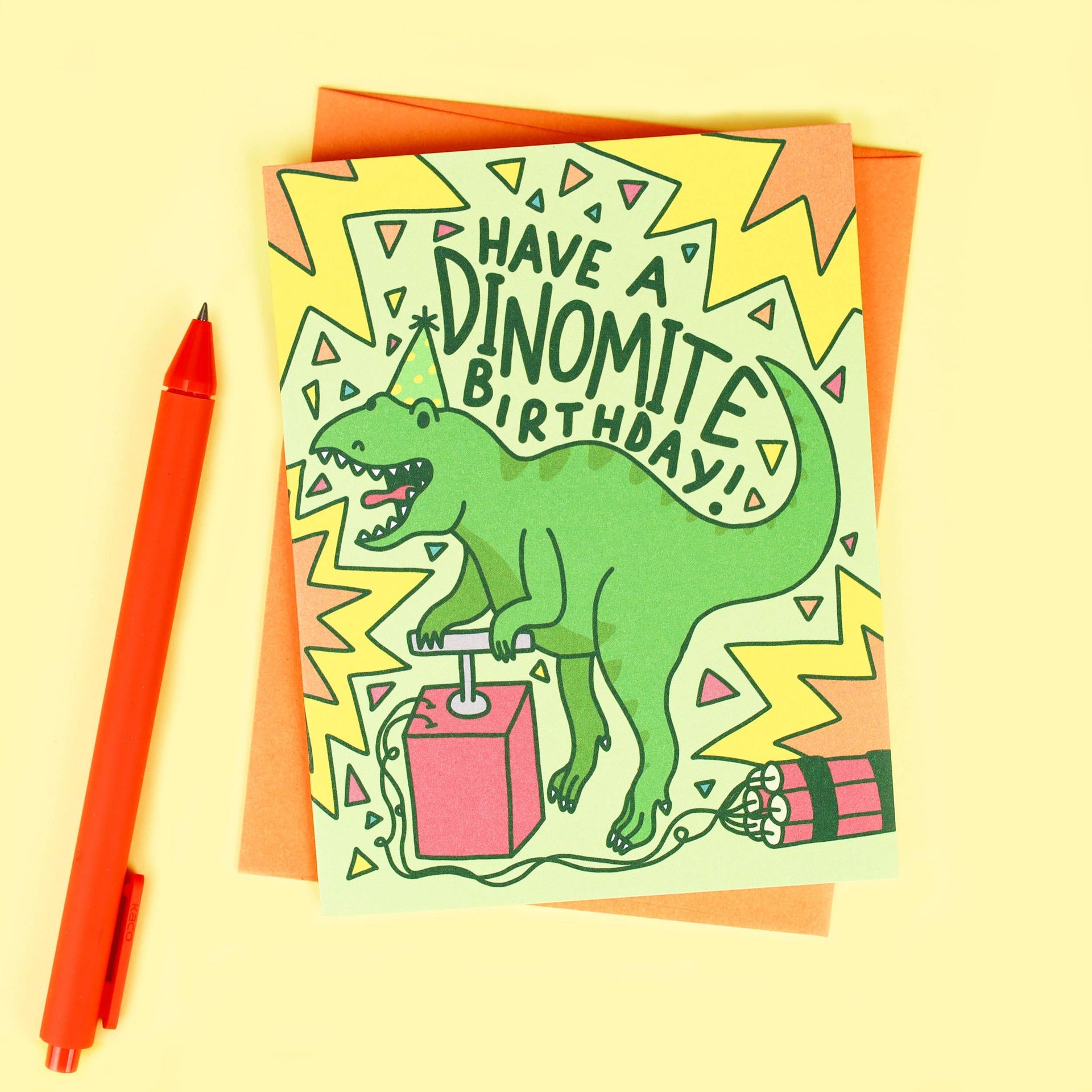 T-Rex Dinosaurier-Geburtstagskarte „Have a Dinomite Birthday“