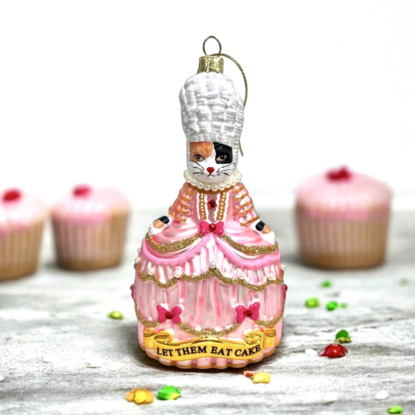 Christmas bauble Calico Cat Marie Antoinette “Let Them Eat”