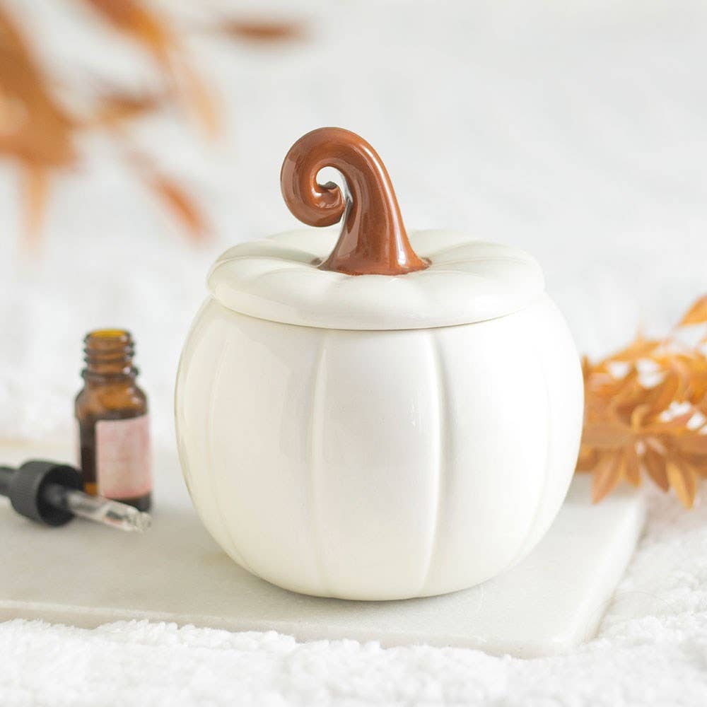 Brûle-parfum automnal citrouille blanche bouclée