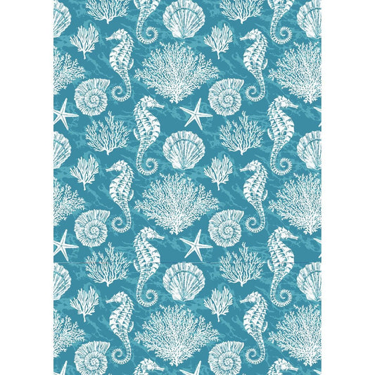 Torchon Hippocampe, Corail et Coquillage, 71x51cm