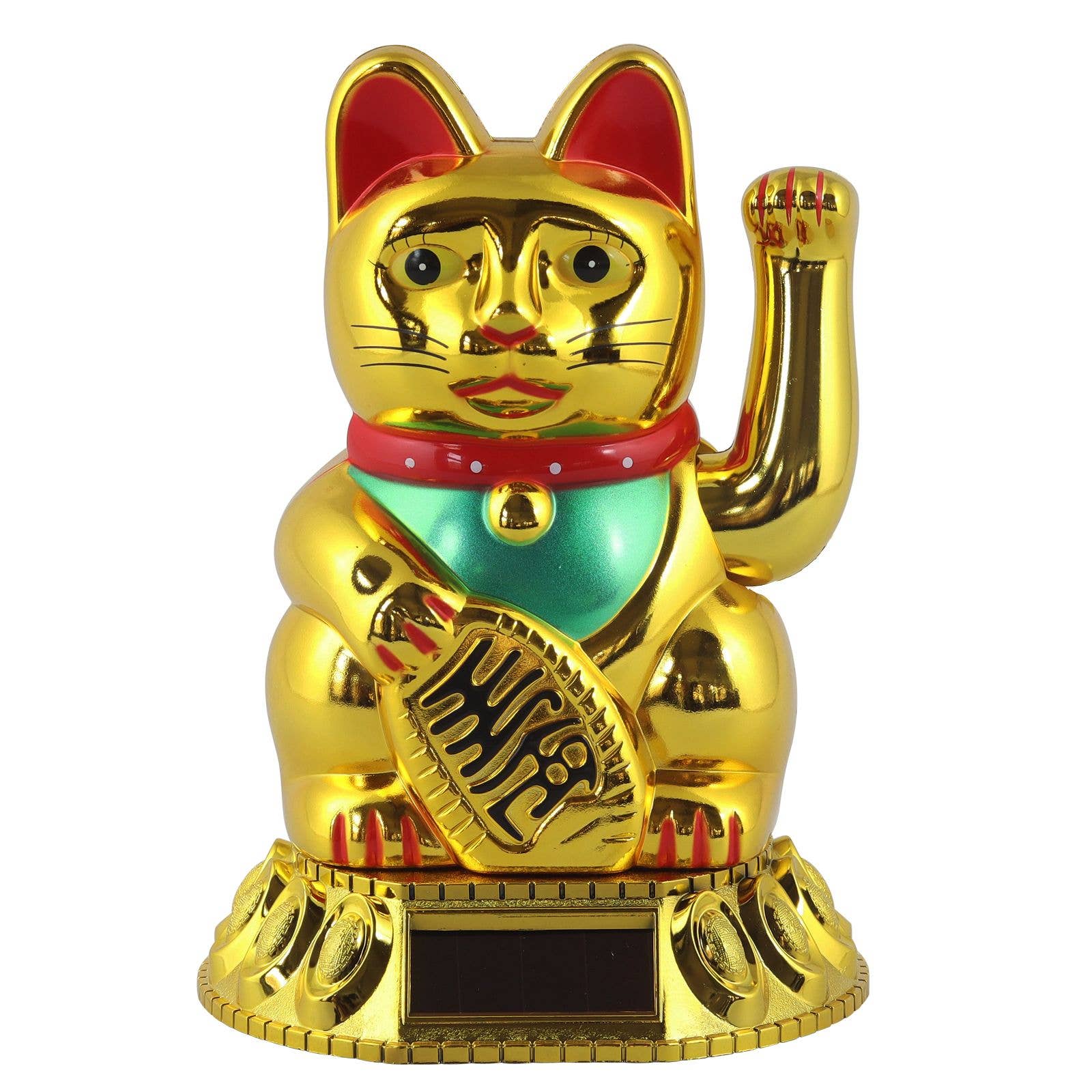 Chat chanceux solaire doré 18cm