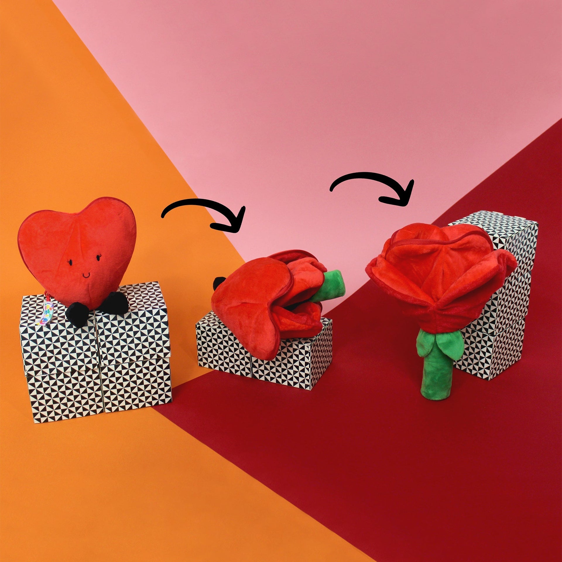 Peluche réversible Cœur/Fleur blanc-rose – Flipetz – vue 3