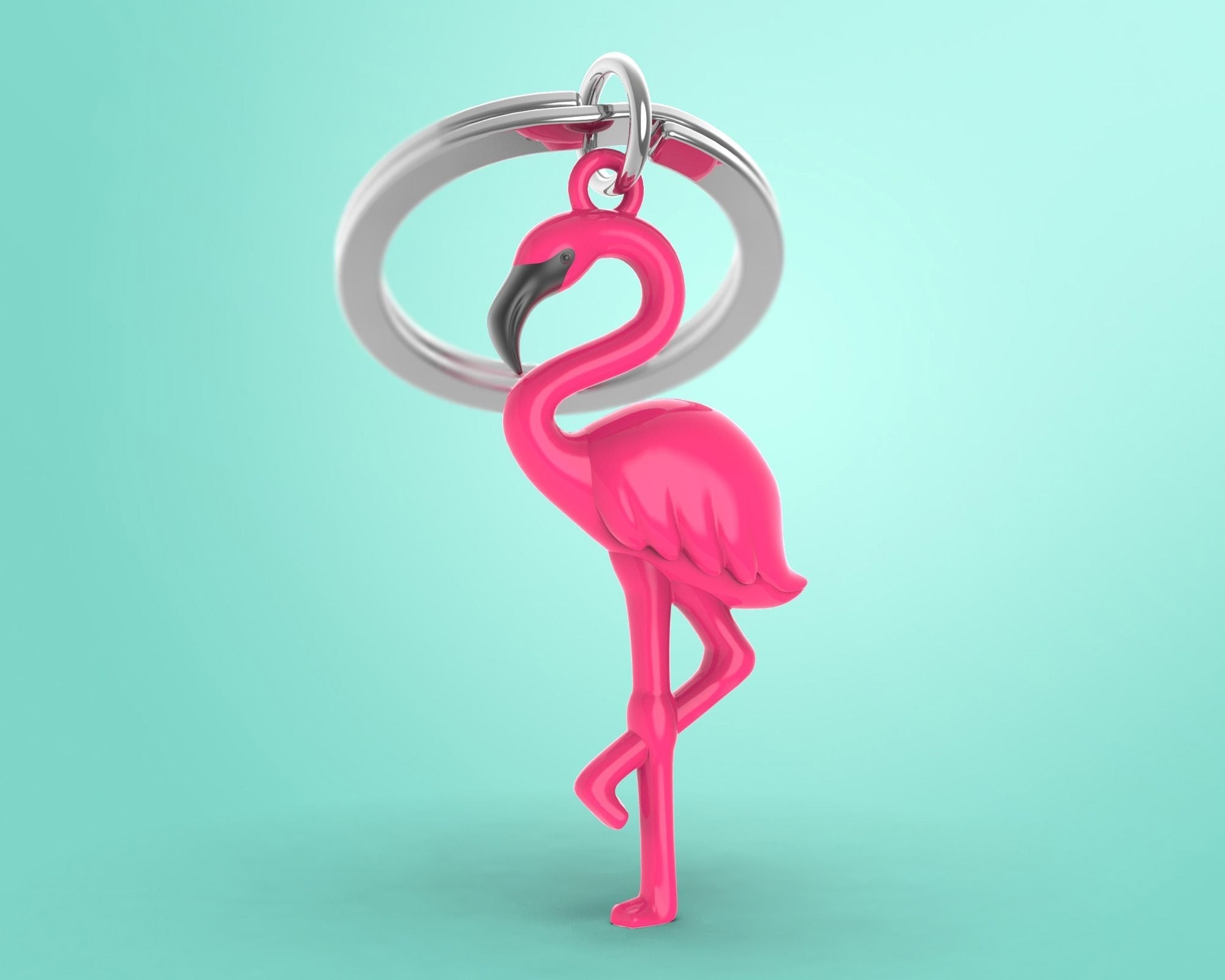 Růžový přívěsek na klíče Flamingo