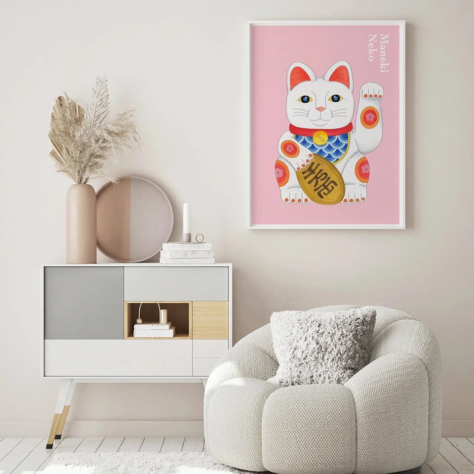 Artprint Chat Chanceux Blanc - le Chat Chanceux