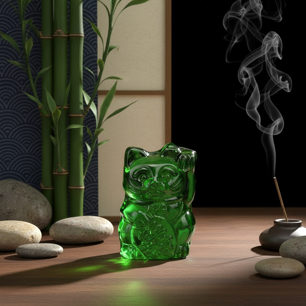 Soška Zelená šťastná mačka